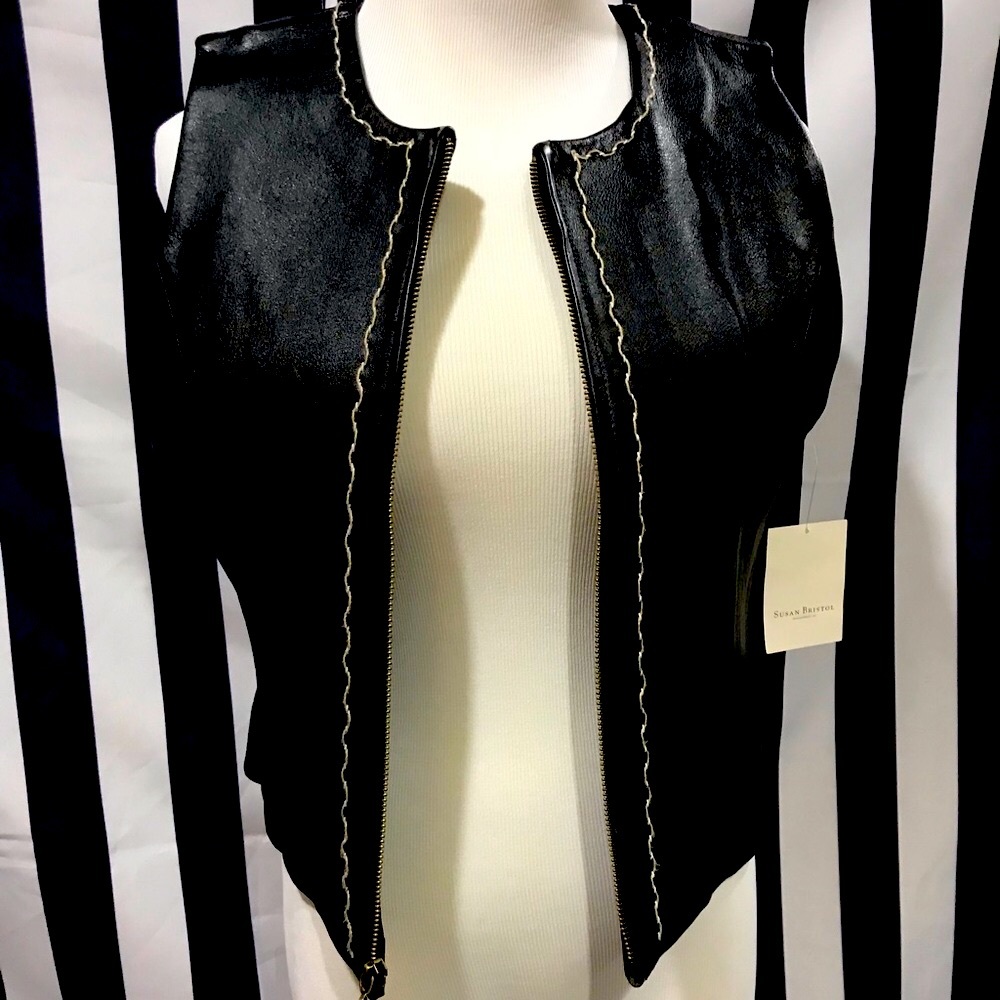 💄SUSAN BRISTOL NEW ~ BLACK LEATHER VEST GENUINE LEATHER